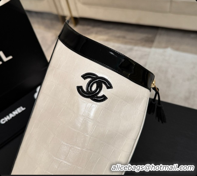 Low Cost Chanel High Boots in Crocodile Embossed Calfskin 8.5cm Heel CH090952 White 2026