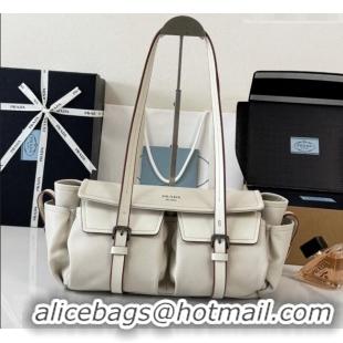 Inexpensive Prada Route Medium Leather Tote Bag 1BG648 White 2026