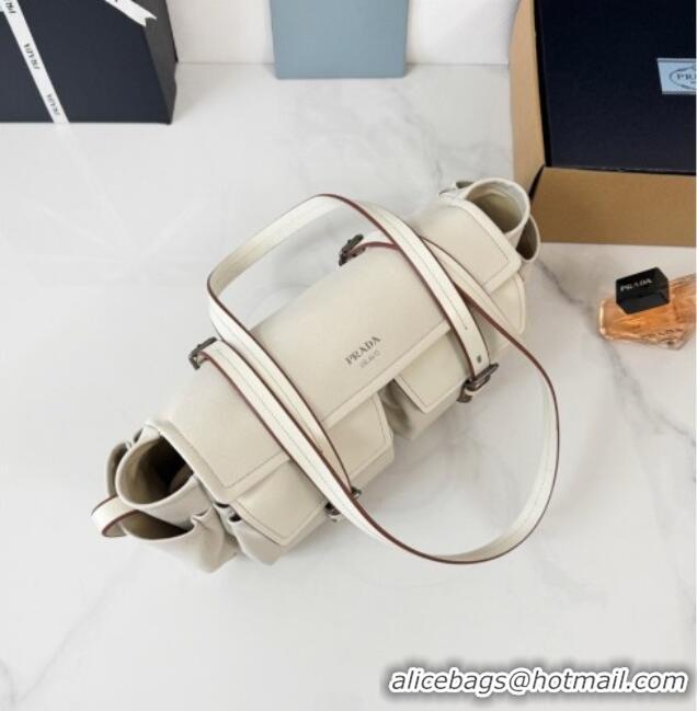 Inexpensive Prada Route Medium Leather Tote Bag 1BG648 White 2026