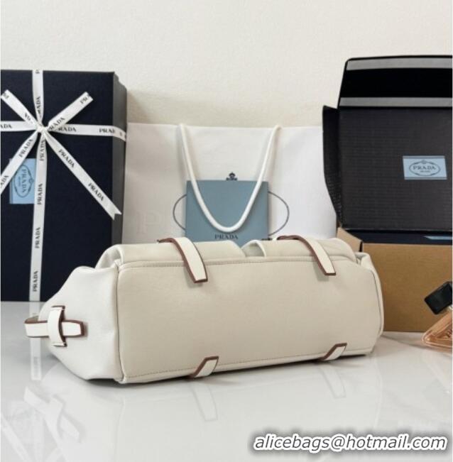Inexpensive Prada Route Medium Leather Tote Bag 1BG648 White 2026