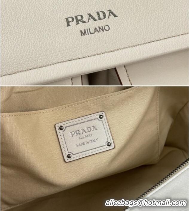 Inexpensive Prada Route Medium Leather Tote Bag 1BG648 White 2026