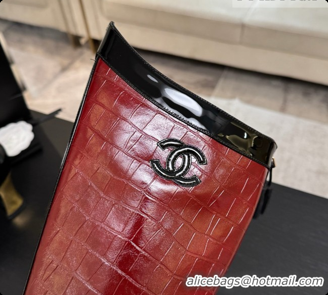 Shop Duplicate Chanel High Boots in Crocodile Embossed Calfskin 8.5cm Heel CH090953 Burgundy 2026