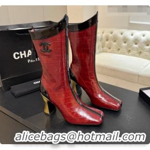 Popular Style Chanel Short Boots in Crocodile embossed Calfskin 8.5cm Heel CH090954 Burgundy 2026