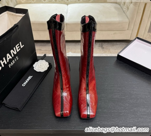 Popular Style Chanel Short Boots in Crocodile embossed Calfskin 8.5cm Heel CH090954 Burgundy 2026