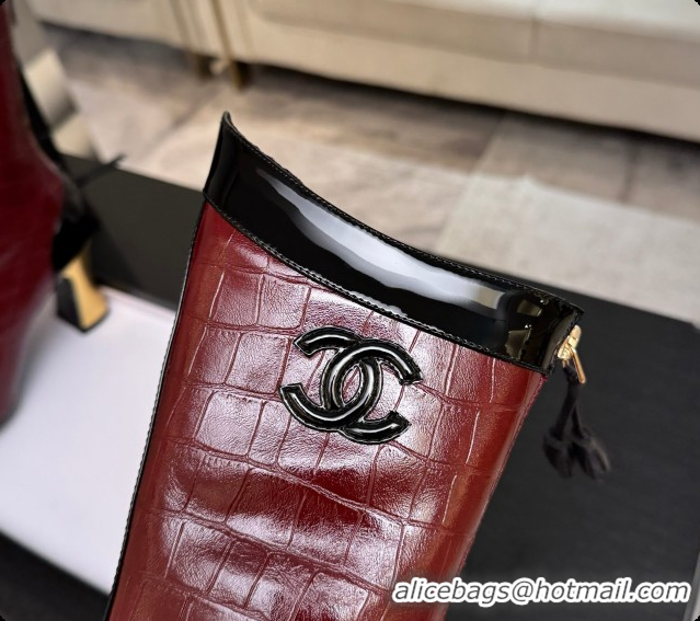 Popular Style Chanel Short Boots in Crocodile embossed Calfskin 8.5cm Heel CH090954 Burgundy 2026