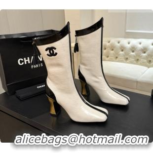 Luxury Chanel Short Boots in Crocodile embossed Calfskin 8.5cm Heel CH090955 White 2026