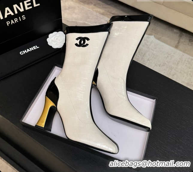 Luxury Chanel Short Boots in Crocodile embossed Calfskin 8.5cm Heel CH090955 White 2026
