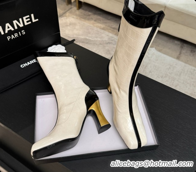 Luxury Chanel Short Boots in Crocodile embossed Calfskin 8.5cm Heel CH090955 White 2026
