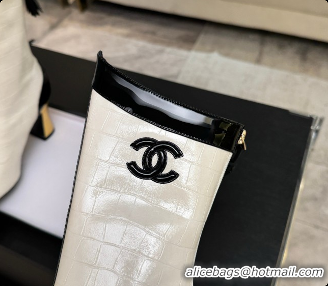Luxury Chanel Short Boots in Crocodile embossed Calfskin 8.5cm Heel CH090955 White 2026