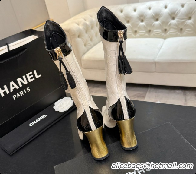 Luxury Chanel Short Boots in Crocodile embossed Calfskin 8.5cm Heel CH090955 White 2026