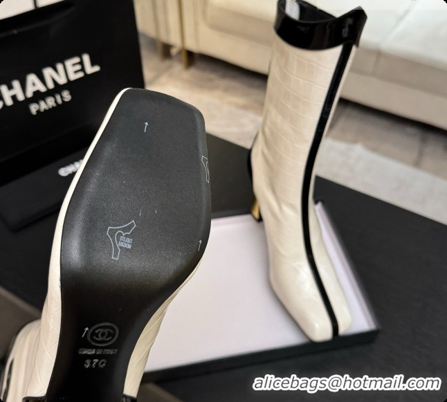 Luxury Chanel Short Boots in Crocodile embossed Calfskin 8.5cm Heel CH090955 White 2026