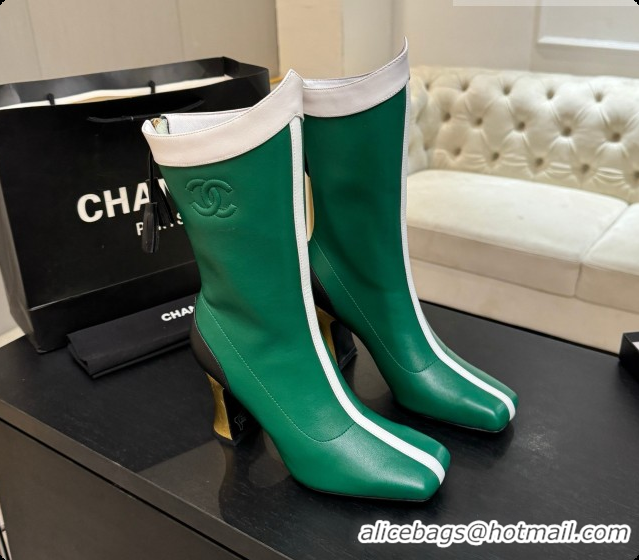 Good Quality Chanel Short Boots in Smooth Calfskin 8.5cm Heel CH090956 Green 2026