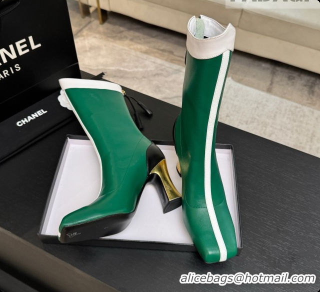 Good Quality Chanel Short Boots in Smooth Calfskin 8.5cm Heel CH090956 Green 2026