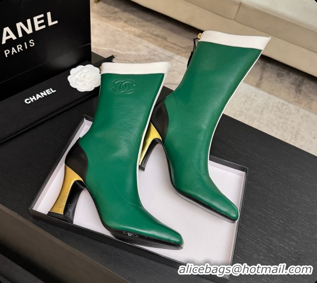 Good Quality Chanel Short Boots in Smooth Calfskin 8.5cm Heel CH090956 Green 2026