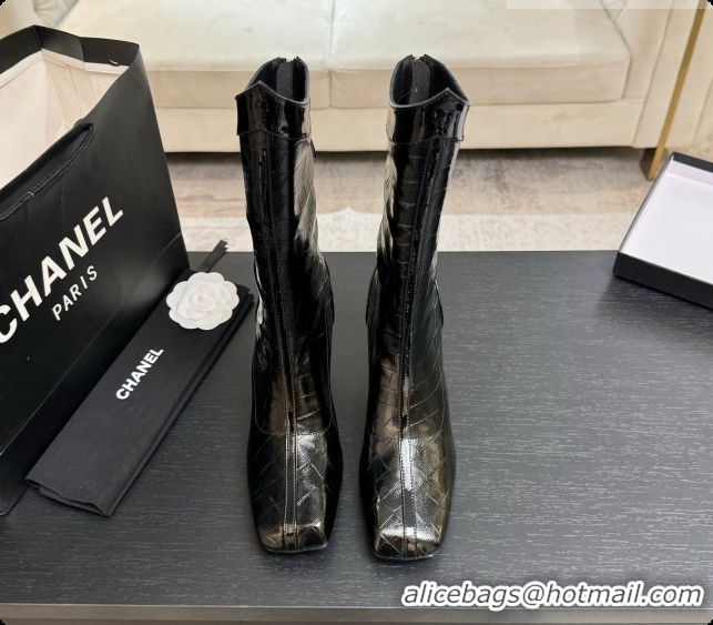 Good Looking Chanel Short Boots in Crocodile embossed Calfskin 8.5cm Heel CH090958 Black 2026