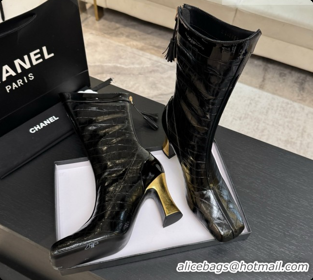 Good Looking Chanel Short Boots in Crocodile embossed Calfskin 8.5cm Heel CH090958 Black 2026