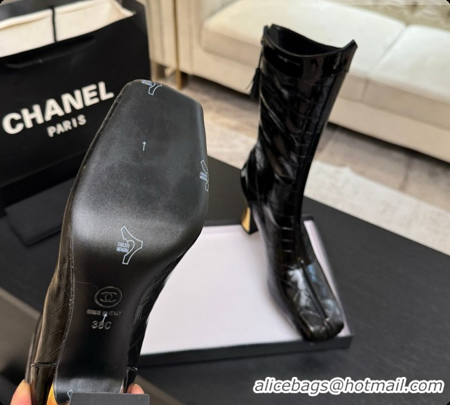 Good Looking Chanel Short Boots in Crocodile embossed Calfskin 8.5cm Heel CH090958 Black 2026