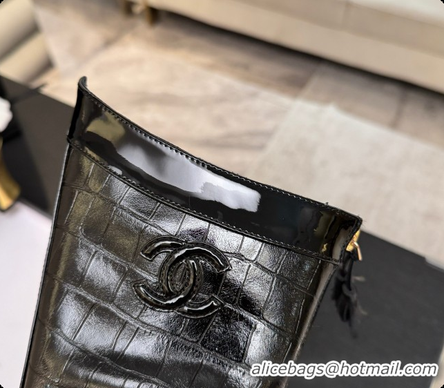 Good Looking Chanel Short Boots in Crocodile embossed Calfskin 8.5cm Heel CH090958 Black 2026