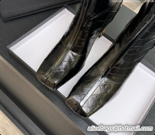 Good Looking Chanel Short Boots in Crocodile embossed Calfskin 8.5cm Heel CH090958 Black 2026