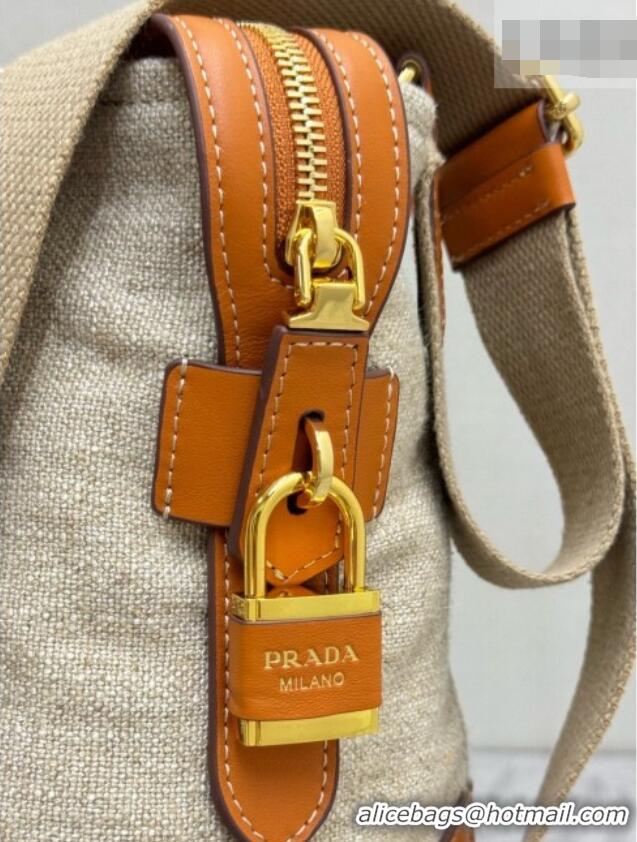 Well Crafted Prada Large Linen and Leather Tote Bag 1BG659 Brown/Natural 2026