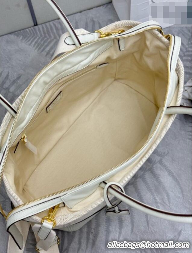 Buy Fashionable Prada Large Linen and Leather Tote Bag 1BG659 White/Natural 2026