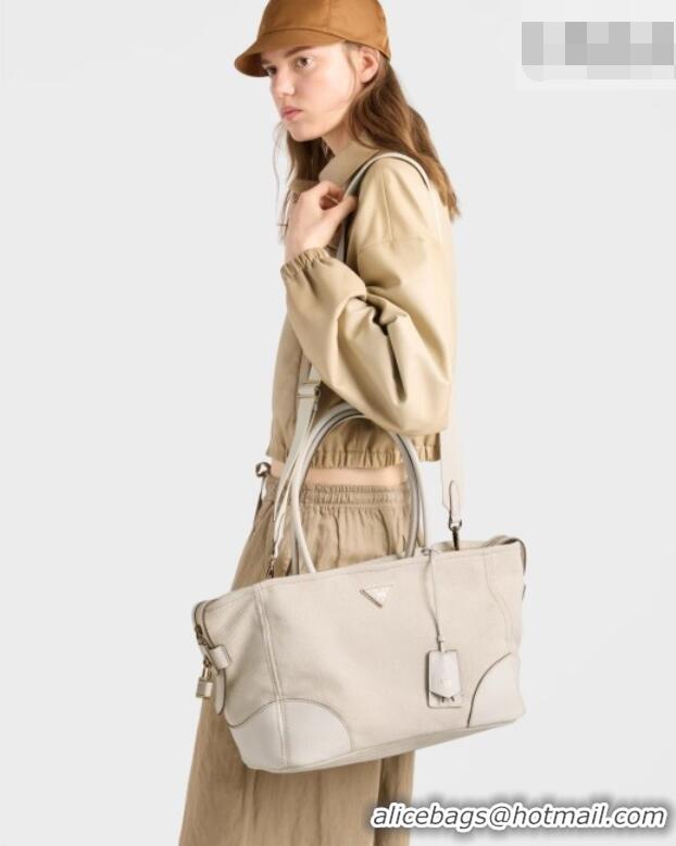 Buy Fashionable Prada Large Linen and Leather Tote Bag 1BG659 White/Natural 2026