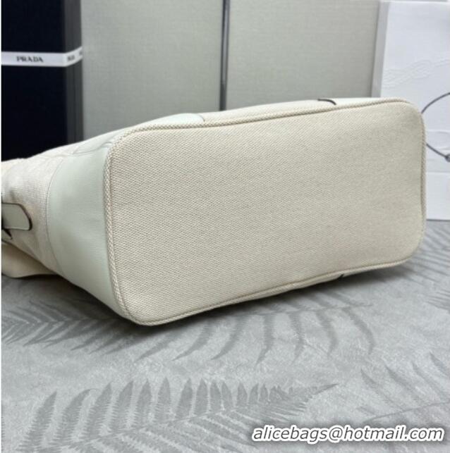 Buy Fashionable Prada Large Linen and Leather Tote Bag 1BG659 White/Natural 2026
