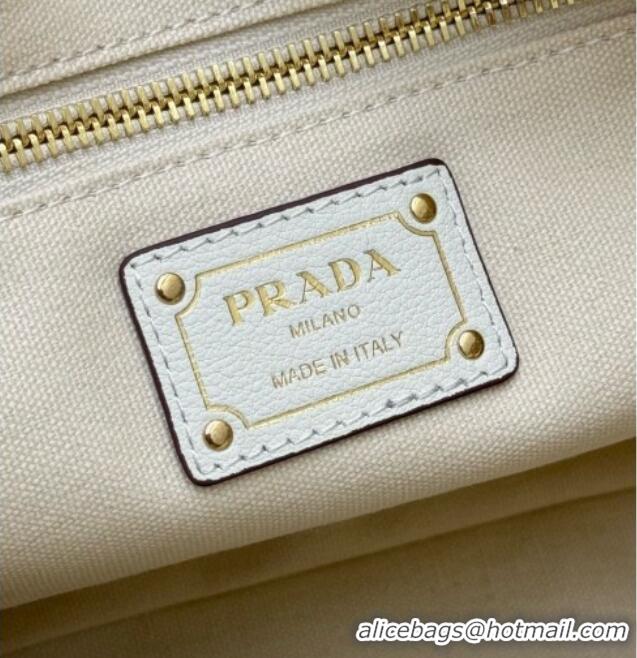 Buy Fashionable Prada Large Linen and Leather Tote Bag 1BG659 White/Natural 2026