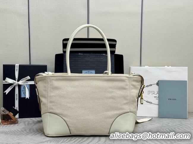 Buy Fashionable Prada Large Linen and Leather Tote Bag 1BG659 White/Natural 2026