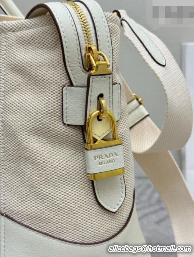 Buy Fashionable Prada Large Linen and Leather Tote Bag 1BG659 White/Natural 2026