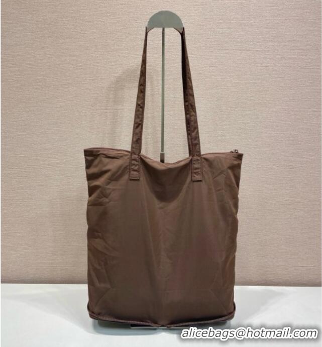 Luxury Discount Prada Saffiano Leather Pendant with Re-Nylon Tote Bag 1TT330 Brown 2026