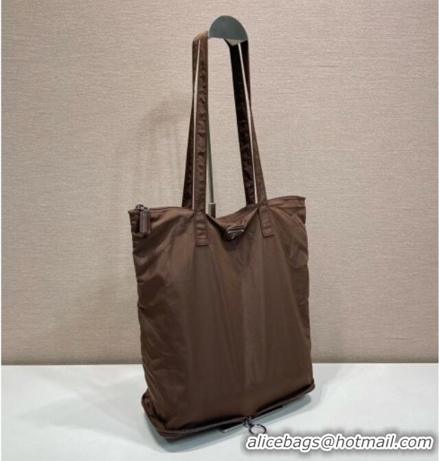 Luxury Discount Prada Saffiano Leather Pendant with Re-Nylon Tote Bag 1TT330 Brown 2026