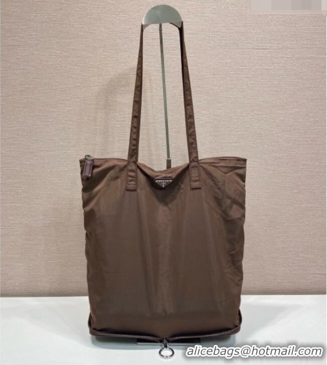 Luxury Discount Prada Saffiano Leather Pendant with Re-Nylon Tote Bag 1TT330 Brown 2026