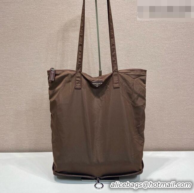 Luxury Discount Prada Saffiano Leather Pendant with Re-Nylon Tote Bag 1TT330 Brown 2026