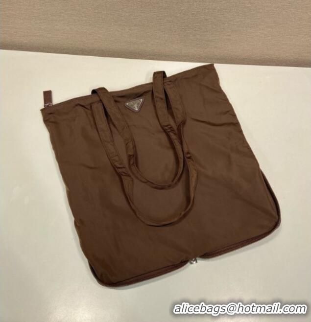 Luxury Discount Prada Saffiano Leather Pendant with Re-Nylon Tote Bag 1TT330 Brown 2026