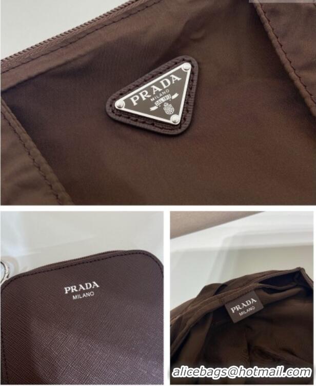 Luxury Discount Prada Saffiano Leather Pendant with Re-Nylon Tote Bag 1TT330 Brown 2026