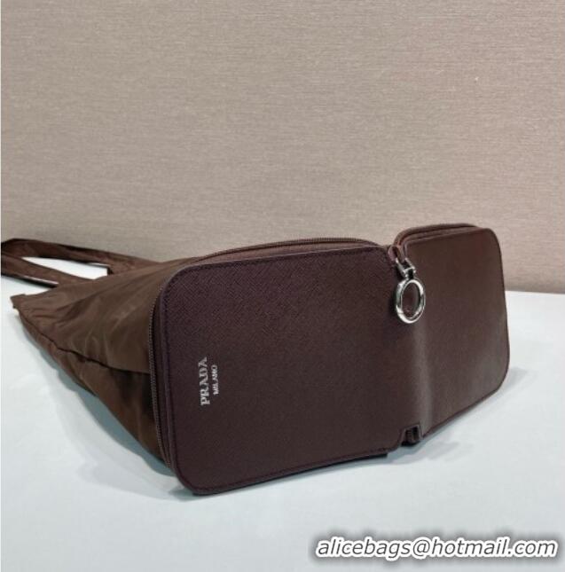 Luxury Discount Prada Saffiano Leather Pendant with Re-Nylon Tote Bag 1TT330 Brown 2026