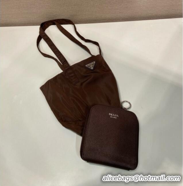 Luxury Discount Prada Saffiano Leather Pendant with Re-Nylon Tote Bag 1TT330 Brown 2026