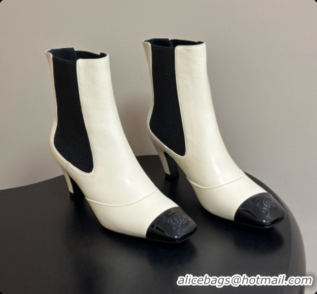 Luxury Cheap Chanel Ankle Boots in Lambskin & Patent Leather 6.5cm Heel CH090963 White 2026