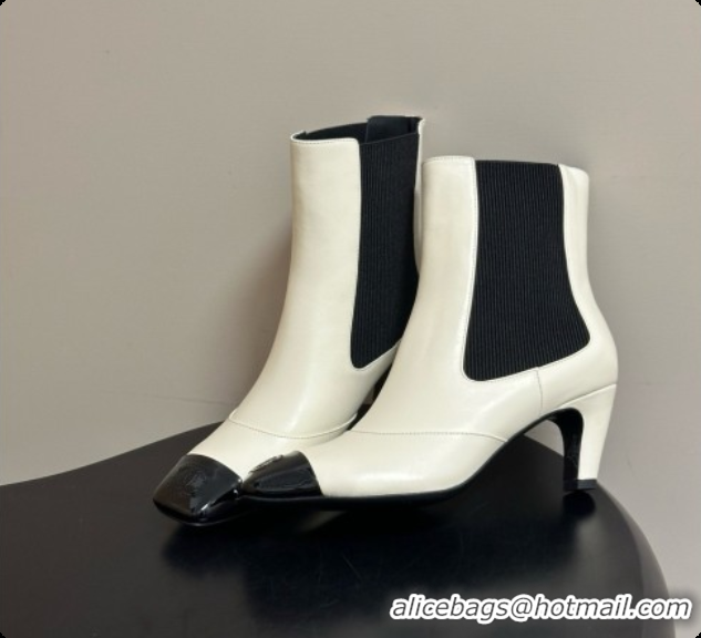 Luxury Cheap Chanel Ankle Boots in Lambskin & Patent Leather 6.5cm Heel CH090963 White 2026