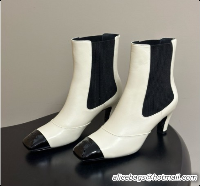 Luxury Cheap Chanel Ankle Boots in Lambskin & Patent Leather 6.5cm Heel CH090963 White 2026