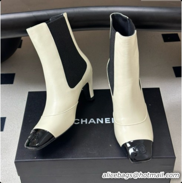 Luxury Cheap Chanel Ankle Boots in Lambskin & Patent Leather 6.5cm Heel CH090963 White 2026