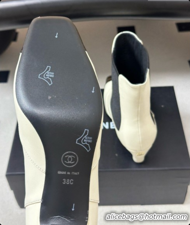 Luxury Cheap Chanel Ankle Boots in Lambskin & Patent Leather 6.5cm Heel CH090963 White 2026