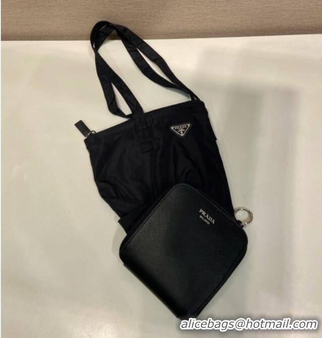 Top Design Prada Saffiano Leather Pendant with Re-Nylon Tote Bag 1TT330 Black 2026