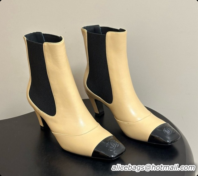Luxury Chanel Ankle Boots in Lambskin & Patent Leather 6.5cm Heel CH090964 Beige 2026
