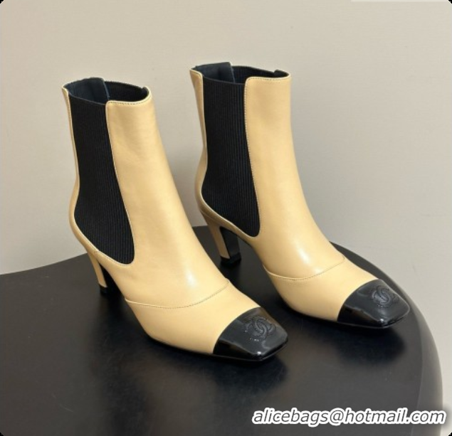 Luxury Chanel Ankle Boots in Lambskin & Patent Leather 6.5cm Heel CH090964 Beige 2026