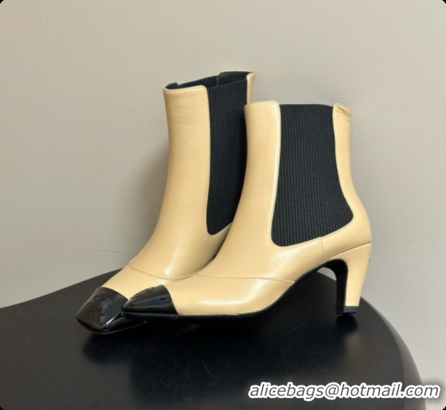 Luxury Chanel Ankle Boots in Lambskin & Patent Leather 6.5cm Heel CH090964 Beige 2026