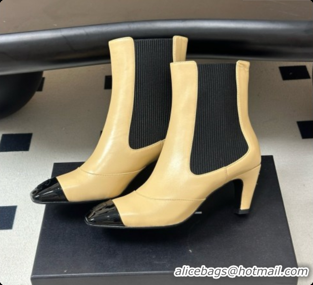 Luxury Chanel Ankle Boots in Lambskin & Patent Leather 6.5cm Heel CH090964 Beige 2026