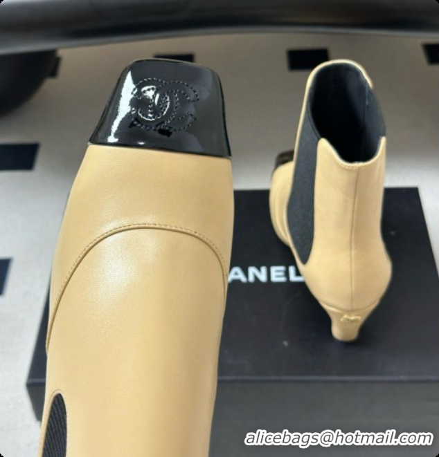 Luxury Chanel Ankle Boots in Lambskin & Patent Leather 6.5cm Heel CH090964 Beige 2026
