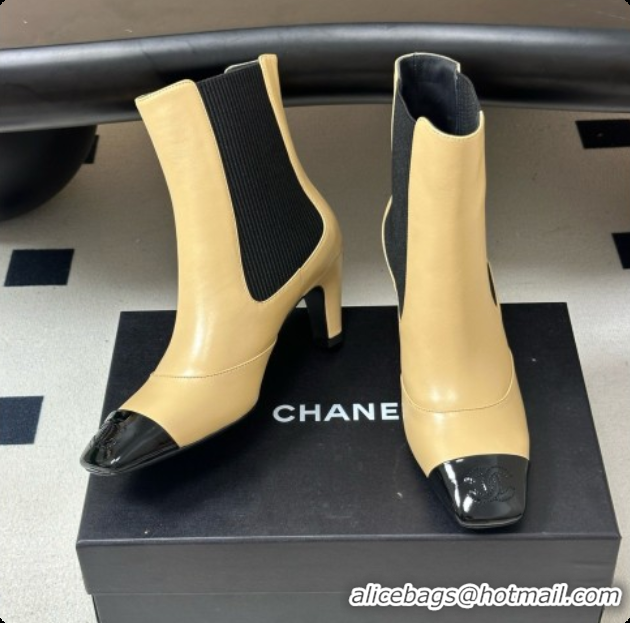Luxury Chanel Ankle Boots in Lambskin & Patent Leather 6.5cm Heel CH090964 Beige 2026